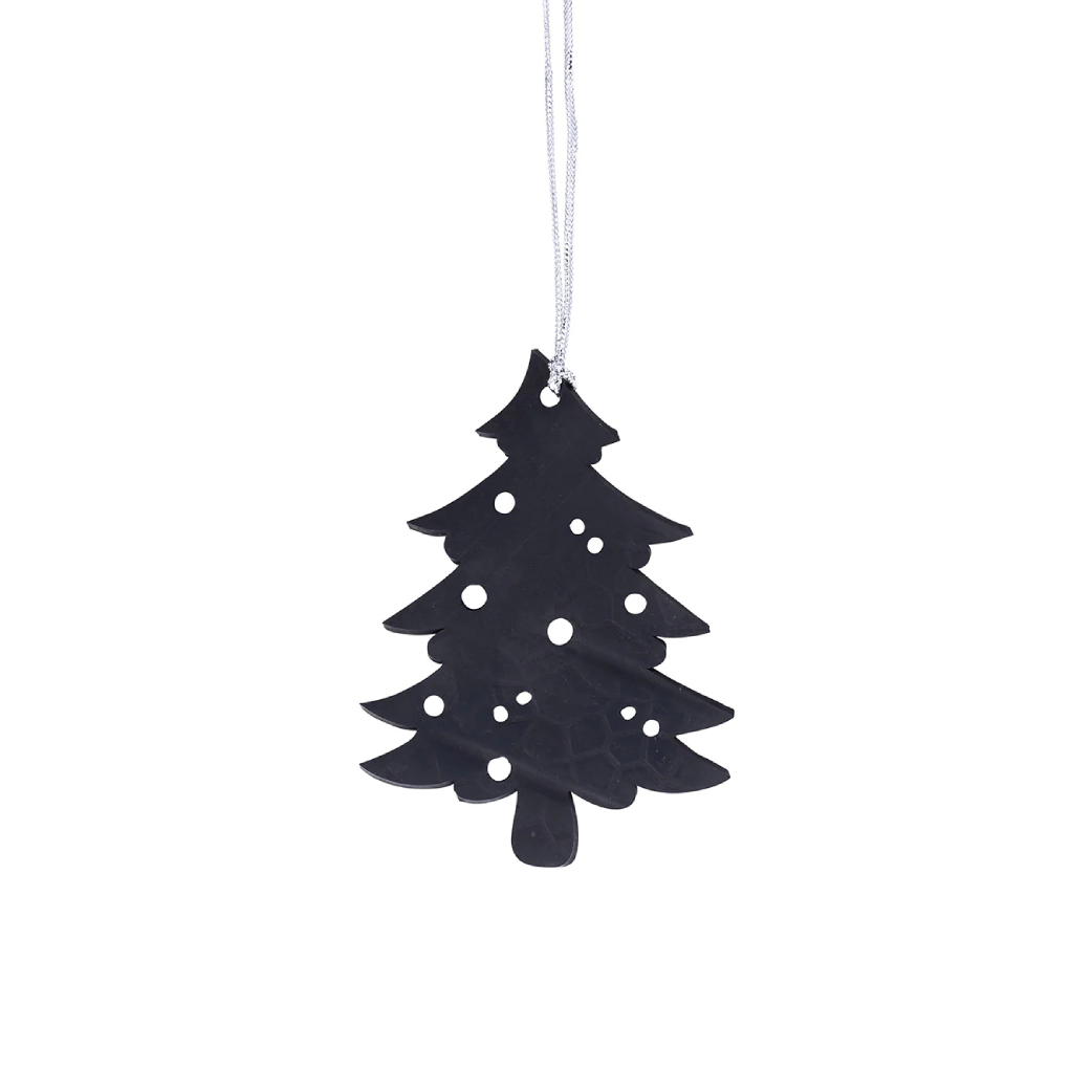 Tree shaped chrisrmas decoration made of recycled inner tube