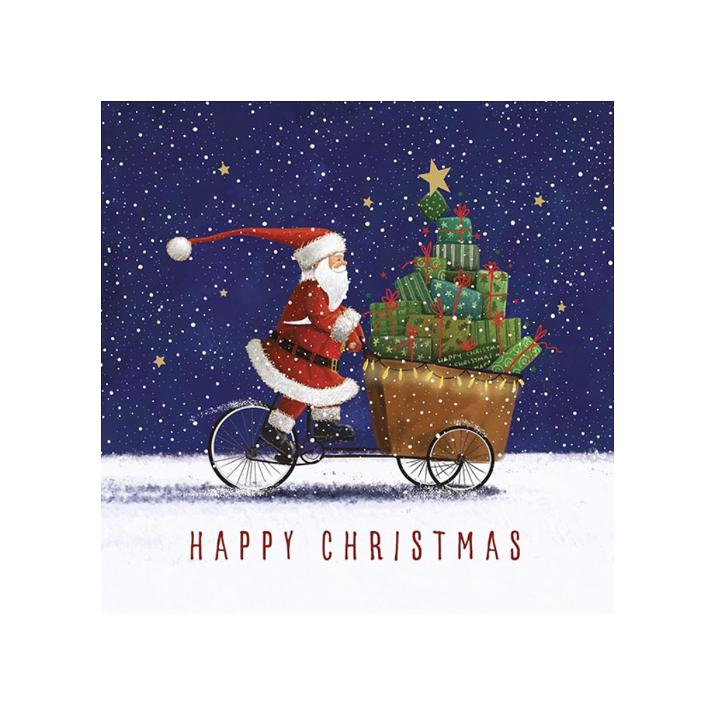 Cycling Santa Christmas Card - pack of 5