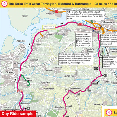 South Devon day ride sample: Tarka Trail. Featuring Great Torrington, Bideford and Barnstaple. 28 mile circular cycle route. 