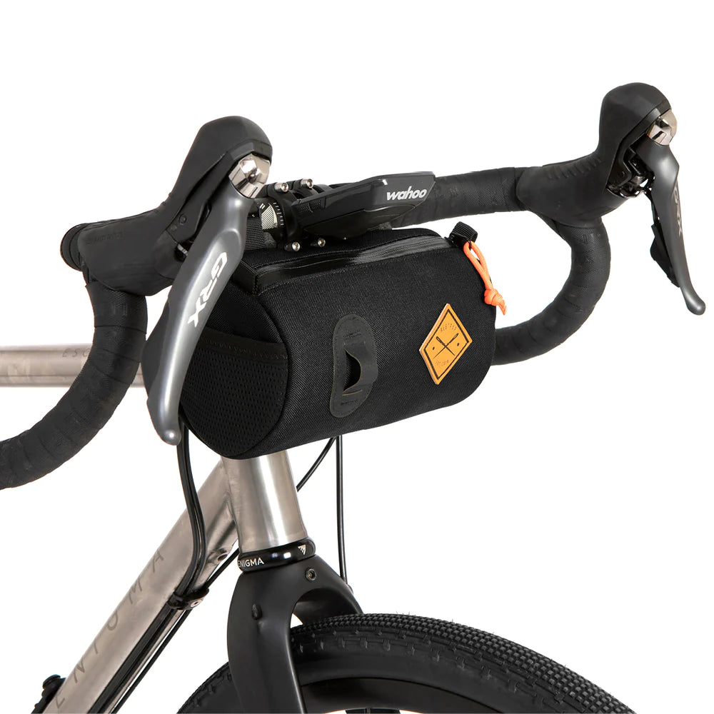 Side view of handlebar bag on bike