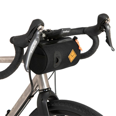 Side view of handlebar bag on bike