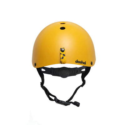 Yellow helmet - rear view with the tag for attaching lights