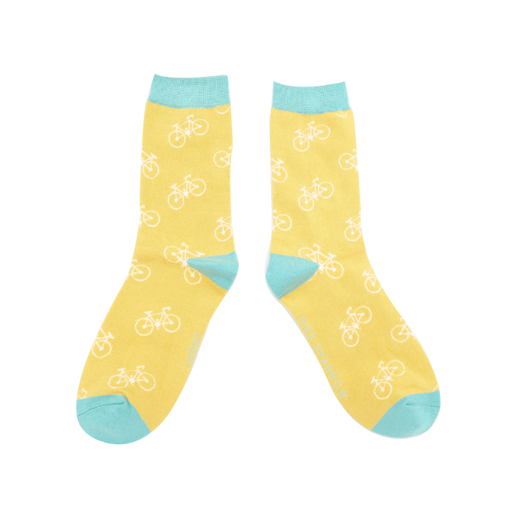 Yellow bikes socks made from bamboo blend