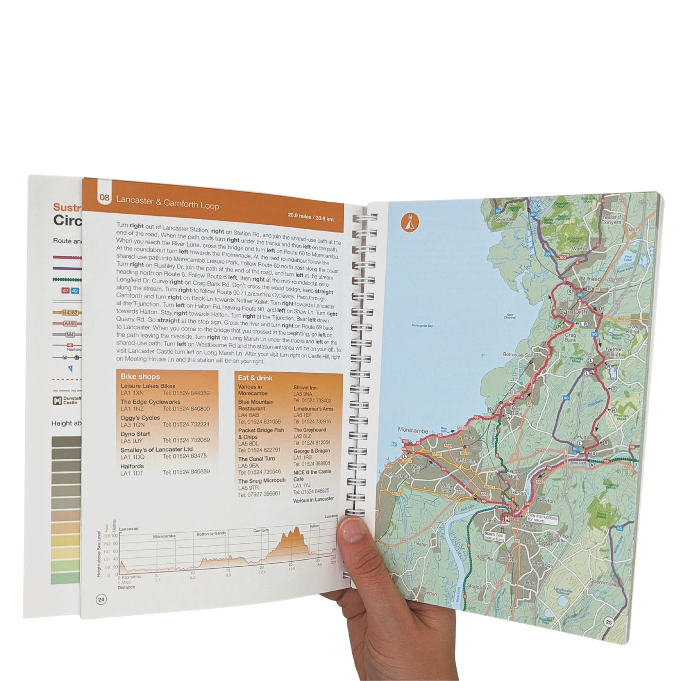 Guidebook open showing full-page map