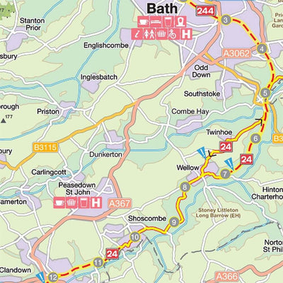 Bath to Bournemouth cycle route map sample