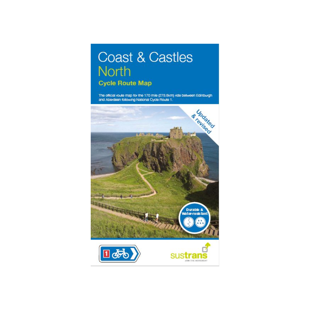 Coast and Castles North map cover. Sustrans official cycle route for 170 mile cycle ride between Edinburgh and Aberdeen. 