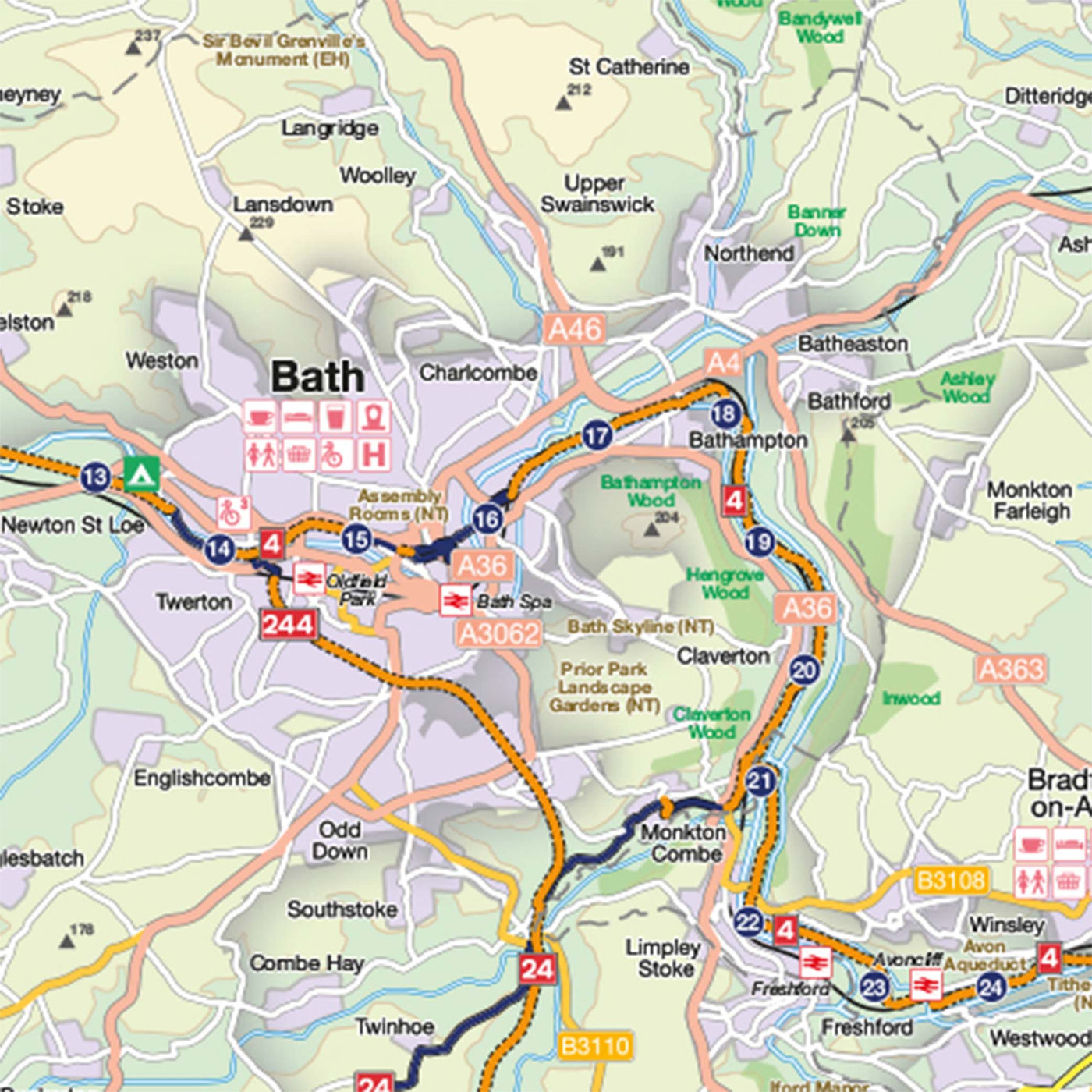 Great Western Way cycle route map sample 