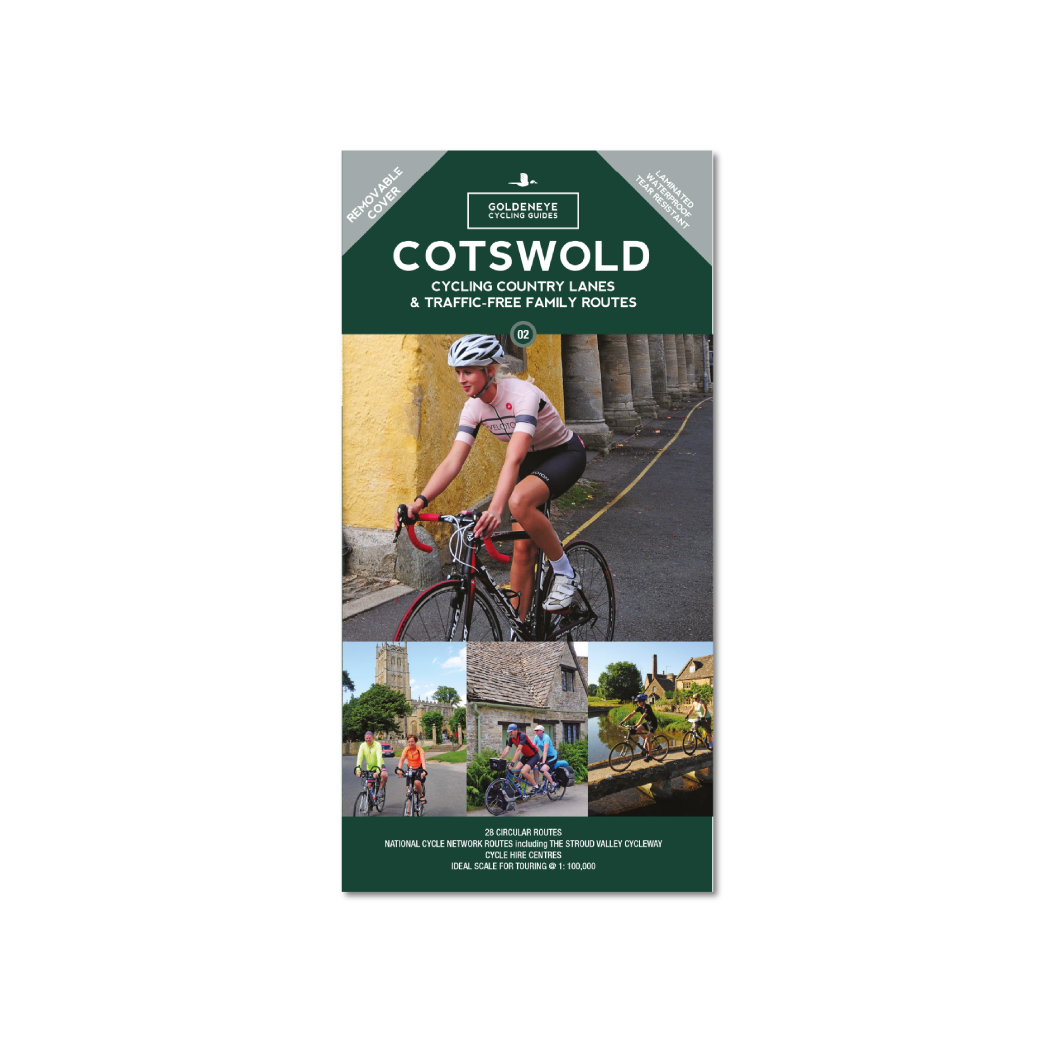 Cotswold cycling country lanes and traffic-free family routes cycle map. Published by Goldeneye guides