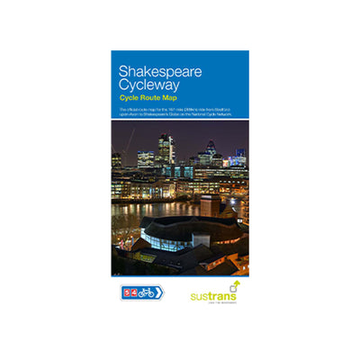 Cover for the Shakespeare Cycleway Cycle Route Map. The official route map for the 167-mile (269km) ride from Stratford-upon-Avon to Shakespeare's Globe on the National Cycle Network.