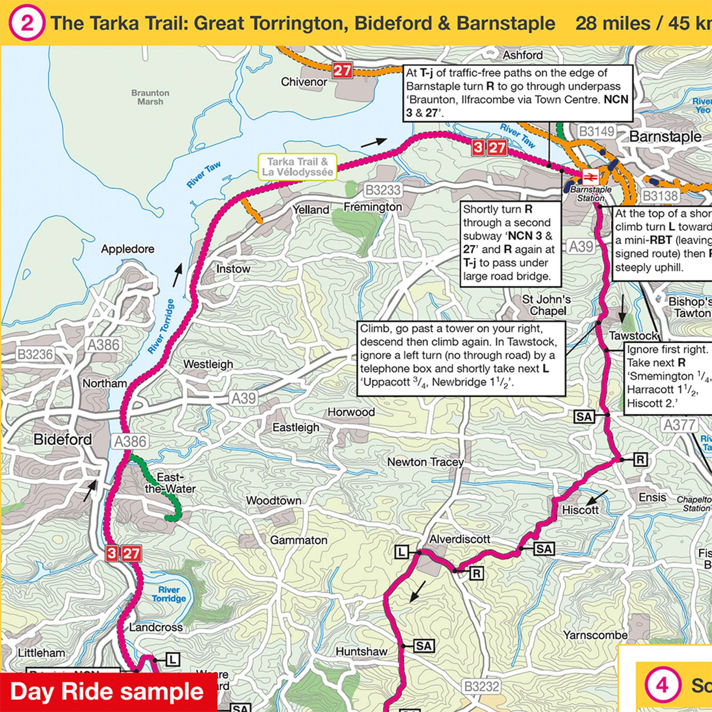 South Devon day ride sample: Tarka Trail. Featuring Great Torrington, Bideford and Barnstaple. 28 mile circular cycle route. 