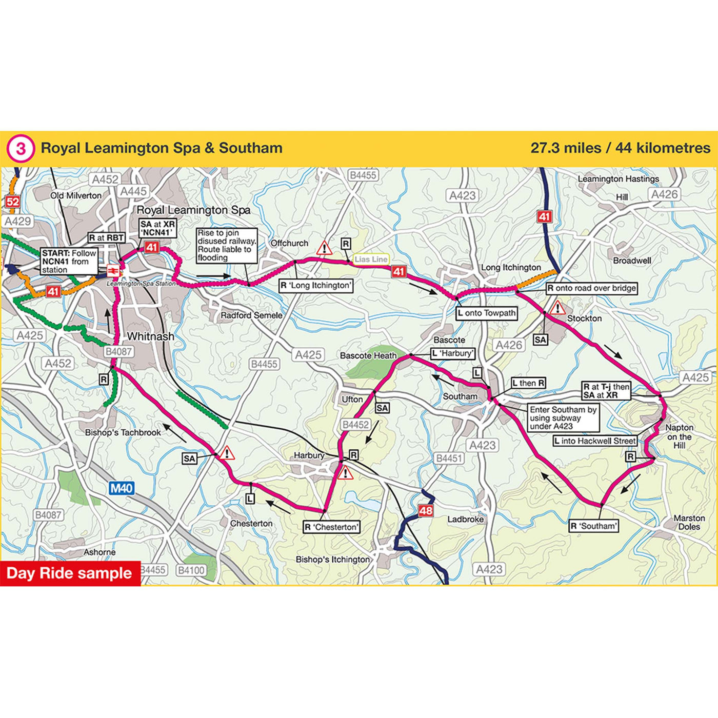 Day ride sample covering Royal Leamington Spa and Southam. 27.3 mile circular cycle route. 