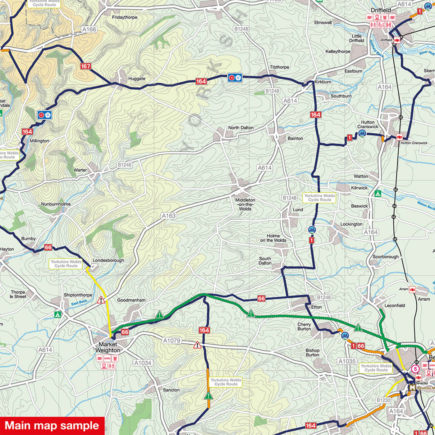 Main map sample for the Yorkshire Wolds, York and the Humber cycle map