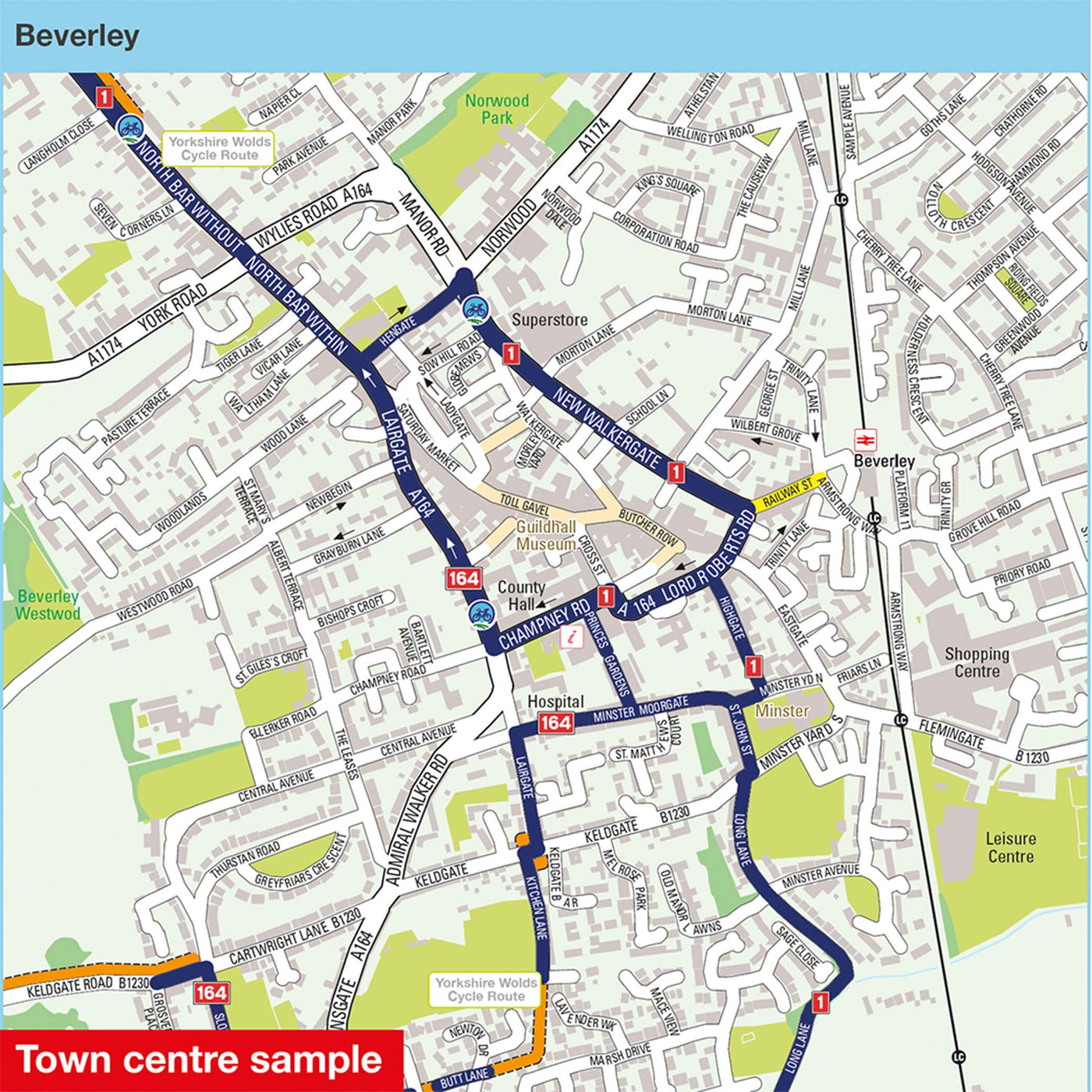 Town centre sample: Beverly, featuring routes 1 and 164