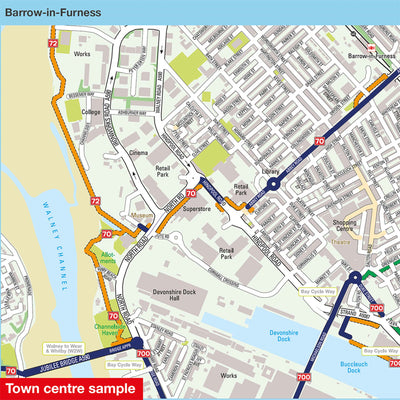 Town centre sample: Barrow-in-Furness, featuring routes 70, 72 and 700