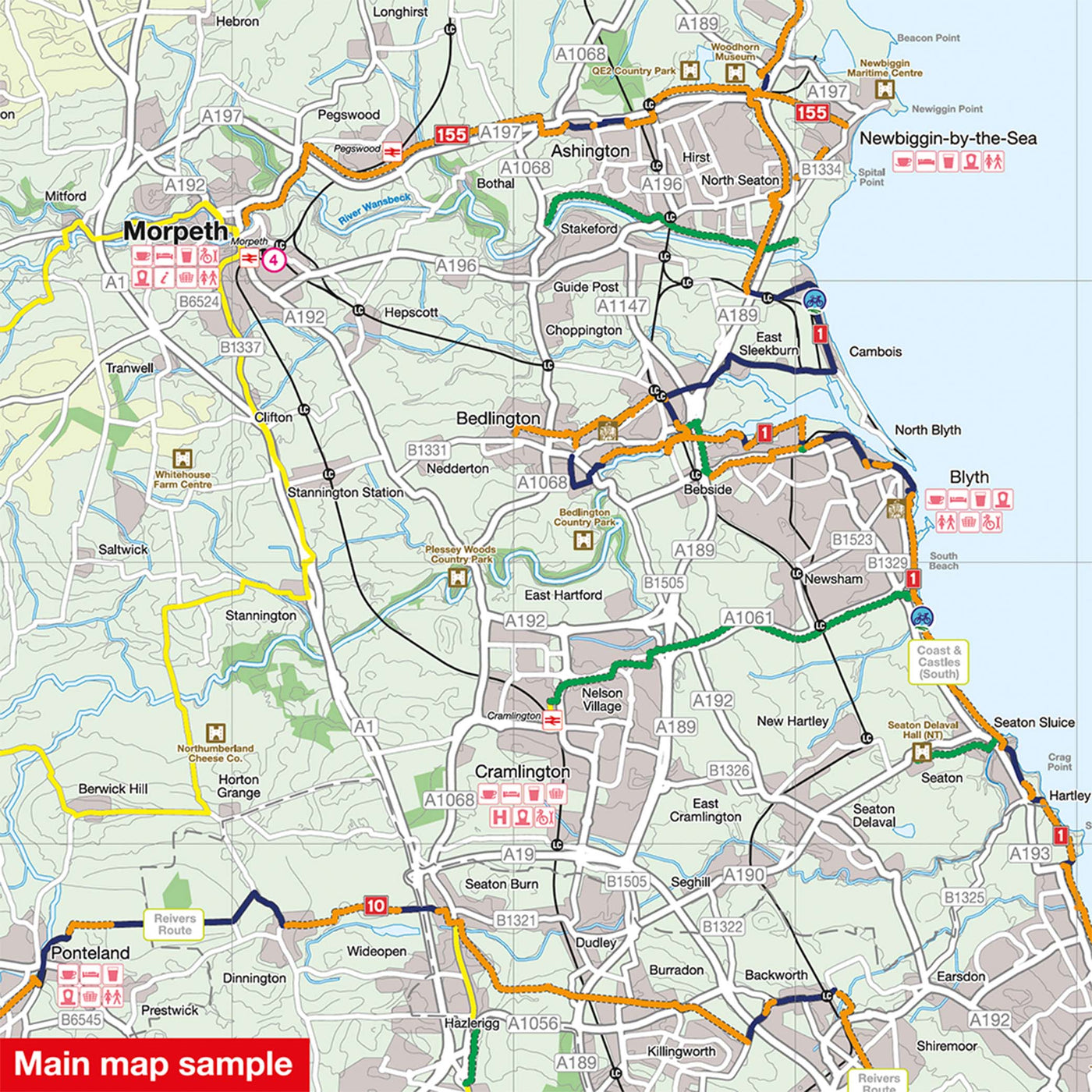 Main map sample for the Tyne and Wear cycle map