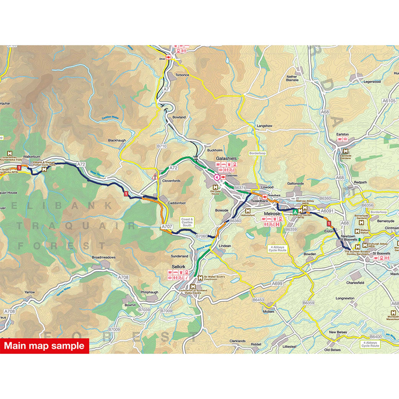 Main map sample of Lanarkshire & the Scottish Borders cycle map