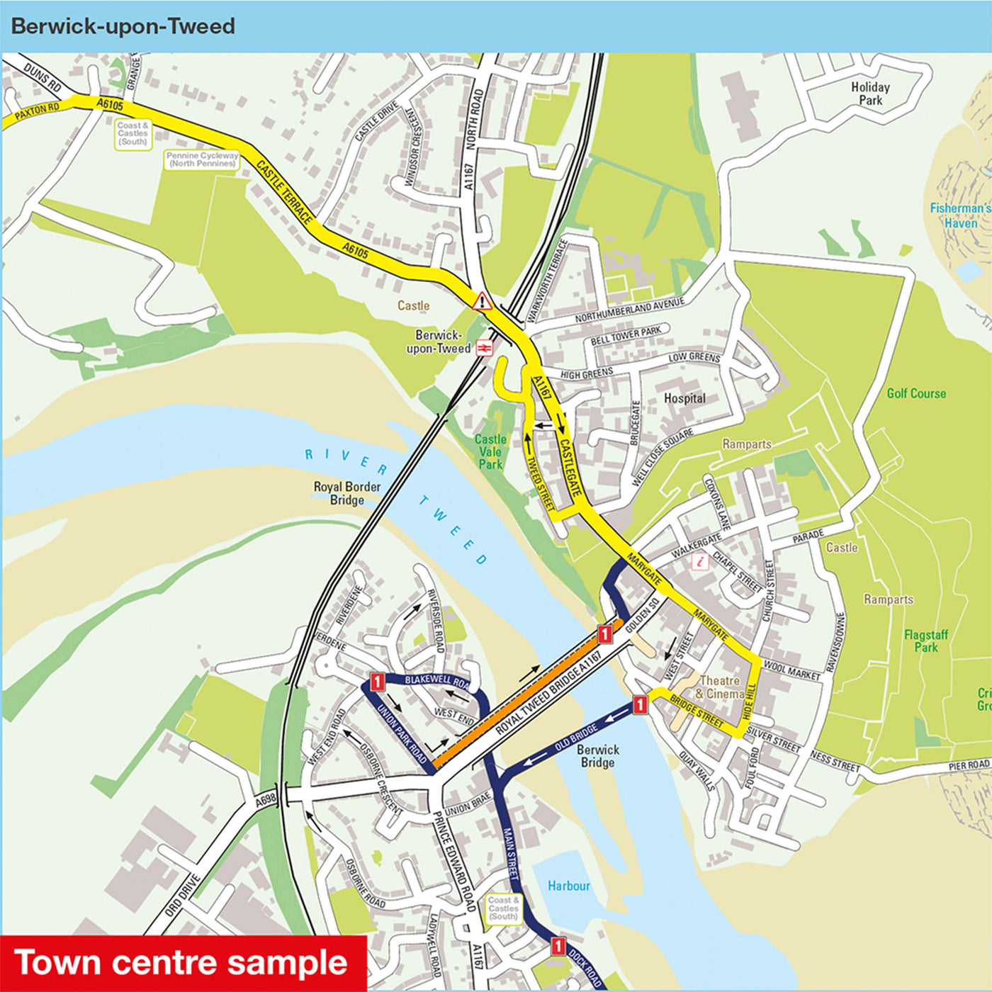 Town centre sample: Berwick-upon-Tweed, featuring route 1