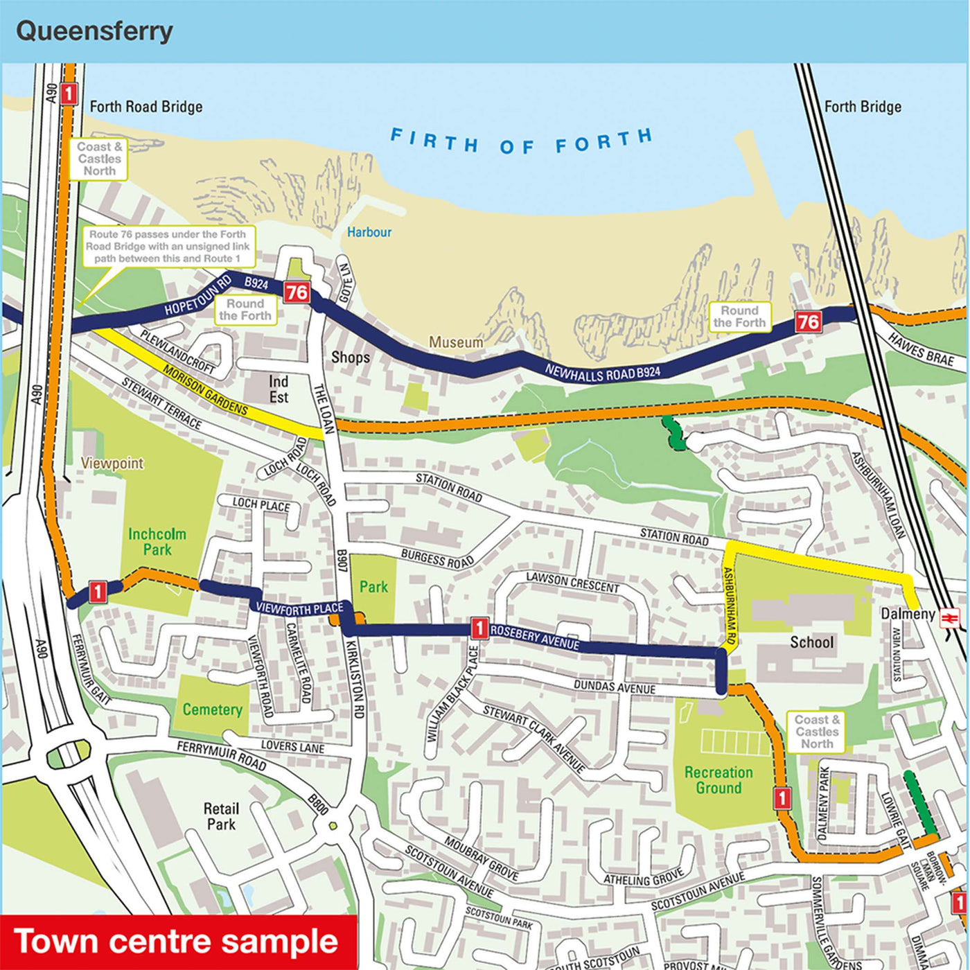 Town centre sample: Queensferry, featuring routes 1 and 76
