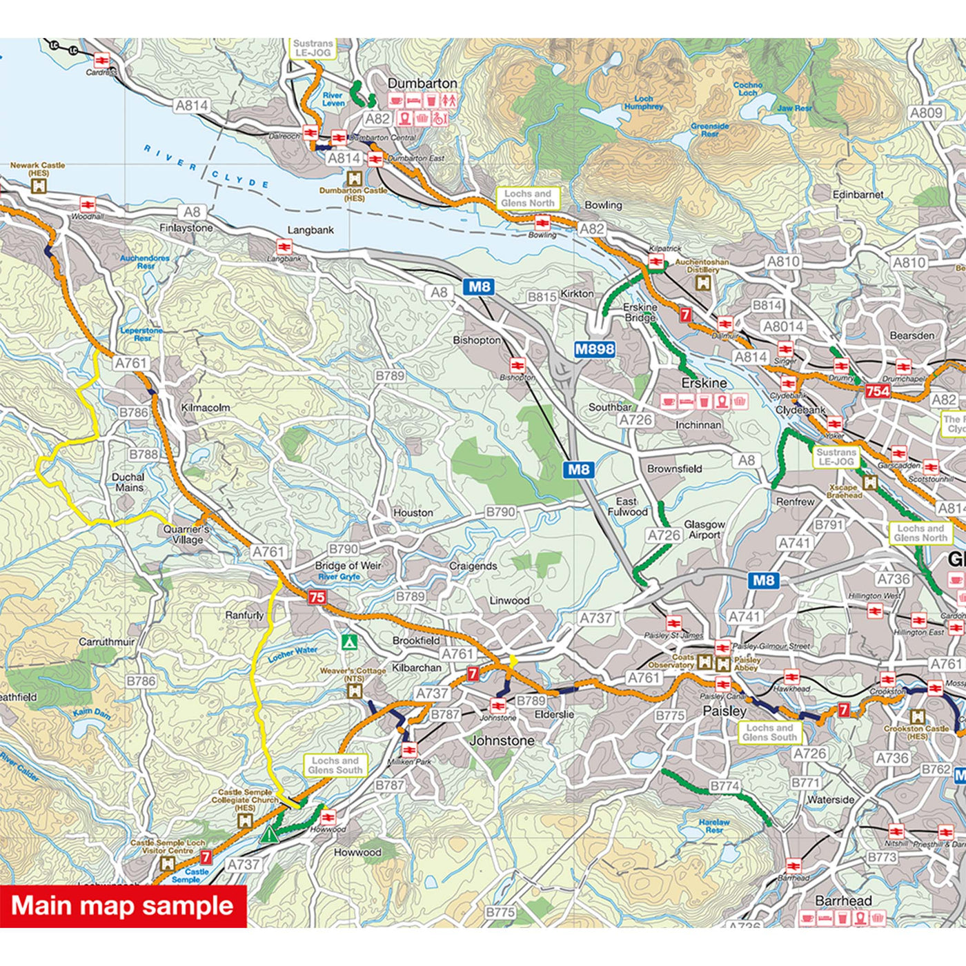 Main map sample of the Glasgow, Stirling and the Clyde cycle map