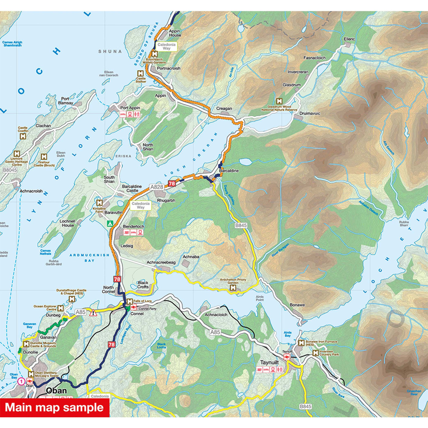 Main map sample of the Oban, Kintyre and the Trossachs cycle map