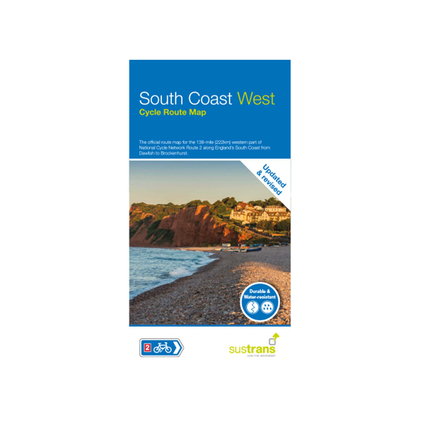 South Coast West cycle route map - Dawlish to Brockenhurst - water resistant map 