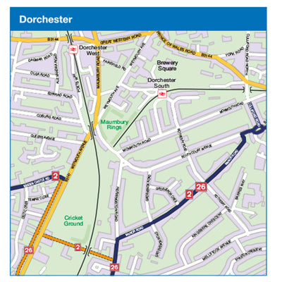 South Coast West cycle route map - Town centre sample, Dorchester 