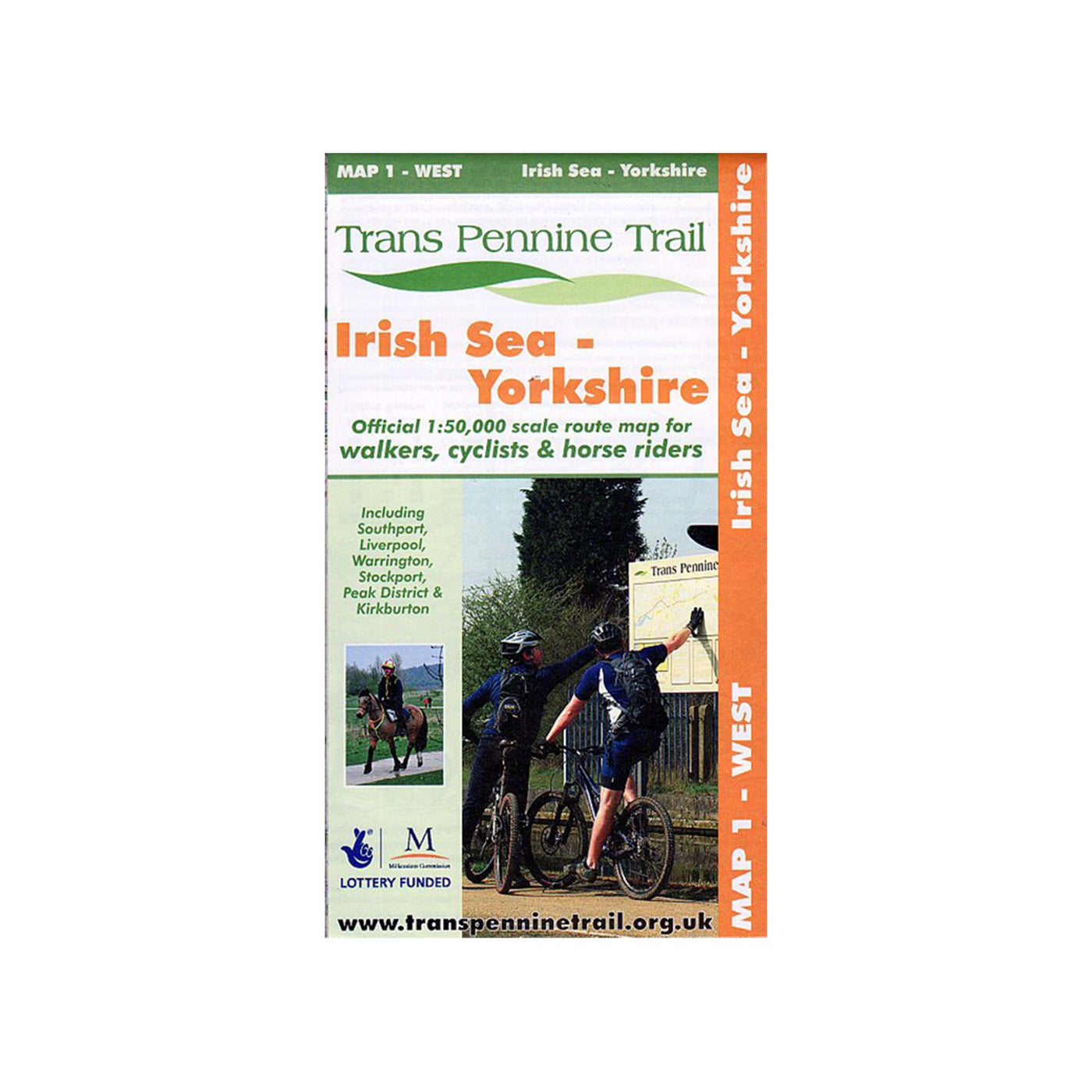 Trans Pennine Trail map 1: West - Irish Sea to Yorkshire. Official cycle map of Trans Pennine Trail West for walkers, cyclists and horse riders. 