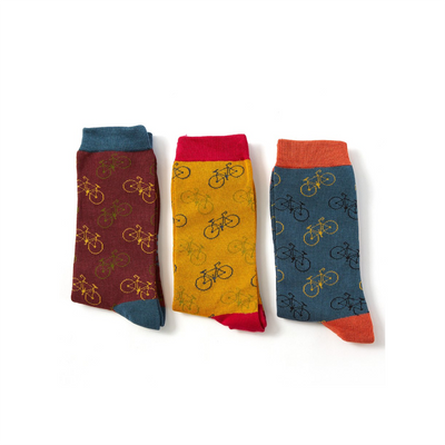 Mr Heron Little Bike socks in 3 colours: Burgundy, Mustard, Navy